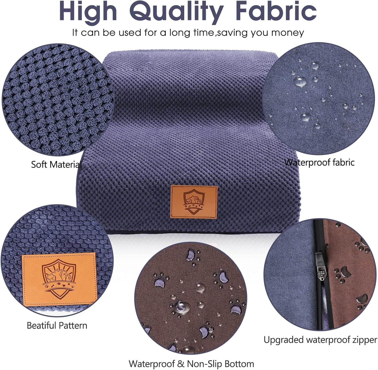 Replacement Cover for Pet Steps, Compatible with Kphico 2 Tier Foam Dog Stairs Ramps, 15.7" L X 15.7" W X 11.8" H, Waterproof Washable Cover for Small Dogs and Cats, Blue image number 4