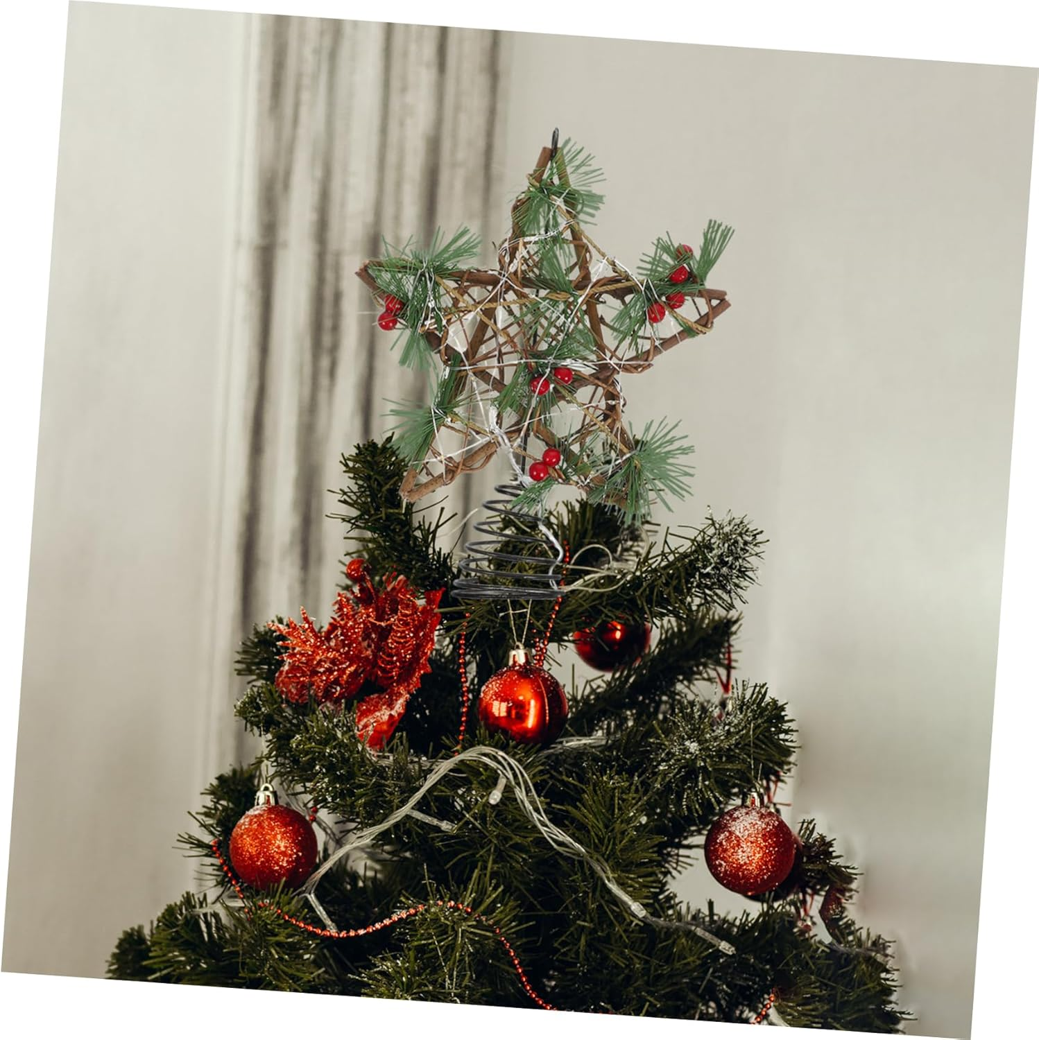 LED Wooden Christmas Tree Star Topper Five-Pointed Hollow Iron Ornament for Xmas Tree Adds Romantic Atmosphere - Assorted Color image number 4