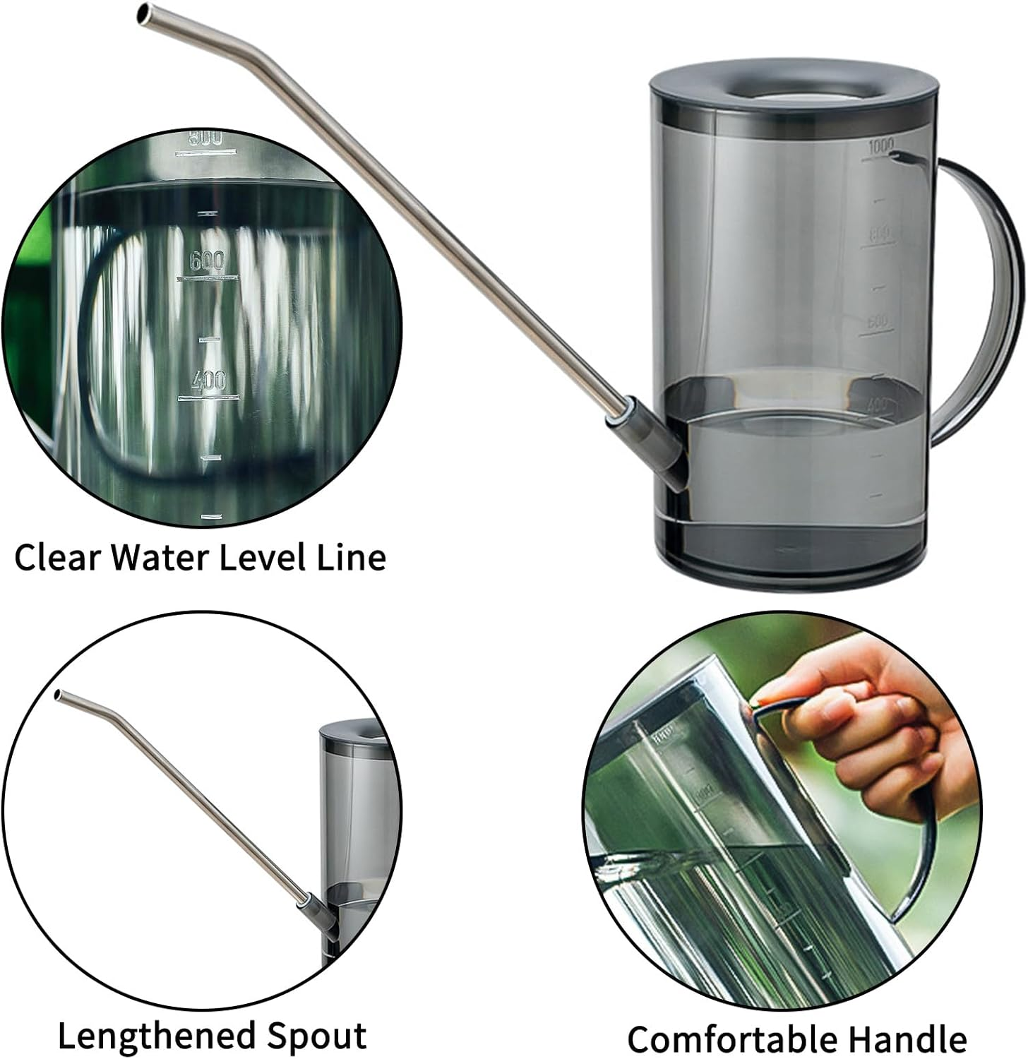 Watering Can for Indoor Plants with Long Spout, Plant Watering Can, Watering Can Indoor Plants, Small Watering Can for House Plants, Flowers, Succulents 1L/34Oz (Grey)