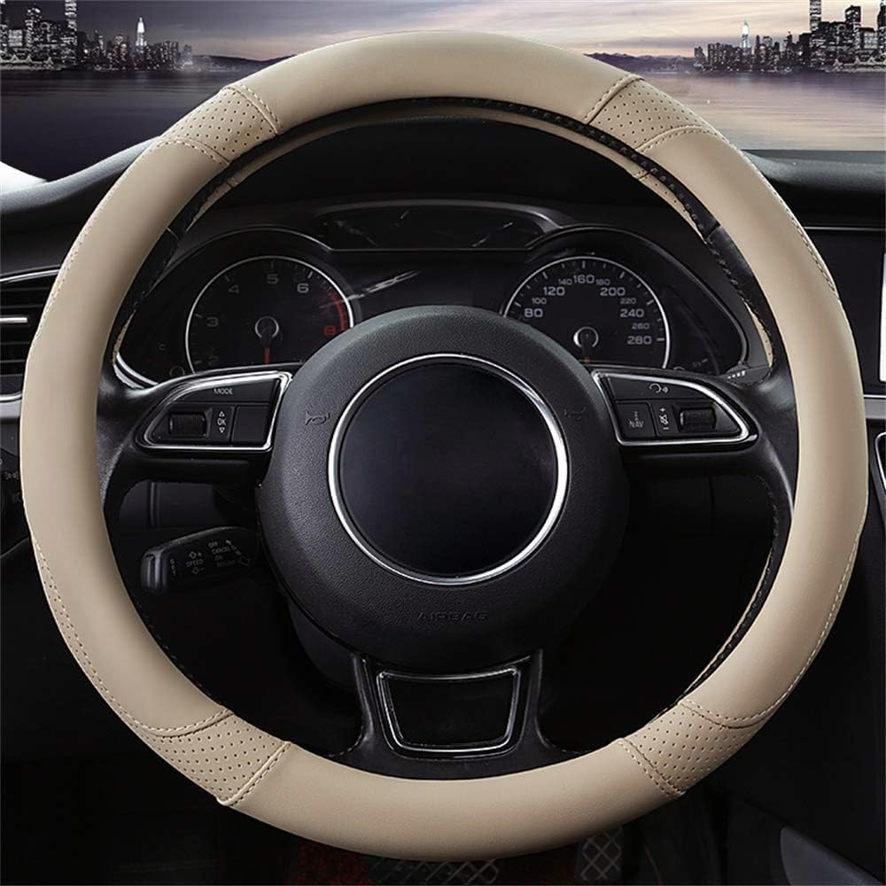 SFONIA Car Steering Wheel Cover Steering Wheel Protector Microfiber Leather Universal 37-38Cm / 15" Anti-Slip Breathable Durable (Beige Colour) - Brown image number 6