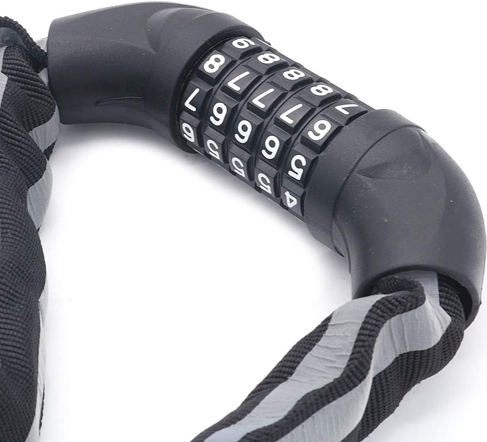 NUZAMAS Combination Bicycle Chain Lock, Cable Locks High Security 5 Digit Resettable Combination Bike, Scooter, Grills Lock with Reflective Chain Cover