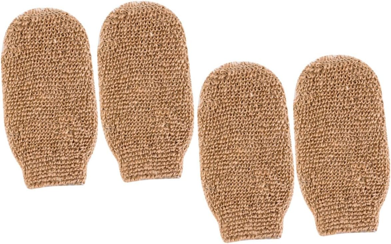 TEHAUX 4Pcs Natural Jute Exfoliating Bath Scrubber Gloves Set, Back Scrubbing Body Scrubbing Mitts for Shower and Massage, Home Spa Bath Tools for Deep Cleansing