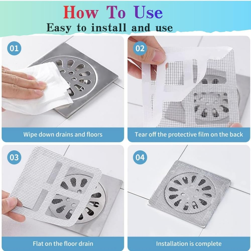 100 Pcs Shower Drain Hair Catcher Stickers,Square Bath Tub Drain Strainer,For Bathtub Drain Cover for Kitchen Bathroom,Screen Window image number 5