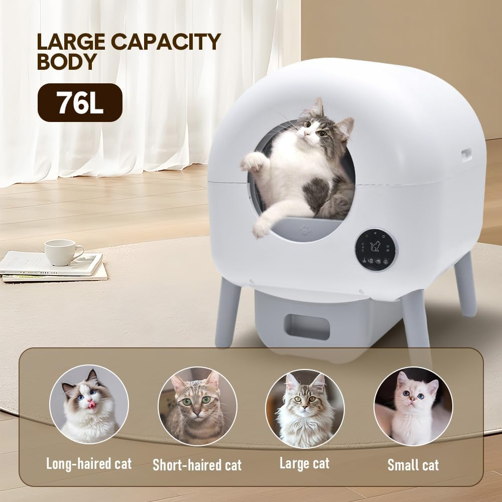 Automatic Cat Litter Box 76L Large Self-Cleaning Electric Pet Litter Tray Smart APP Controlled Safety Protection and 6 Color Lighting with Garbage Bag image number 3