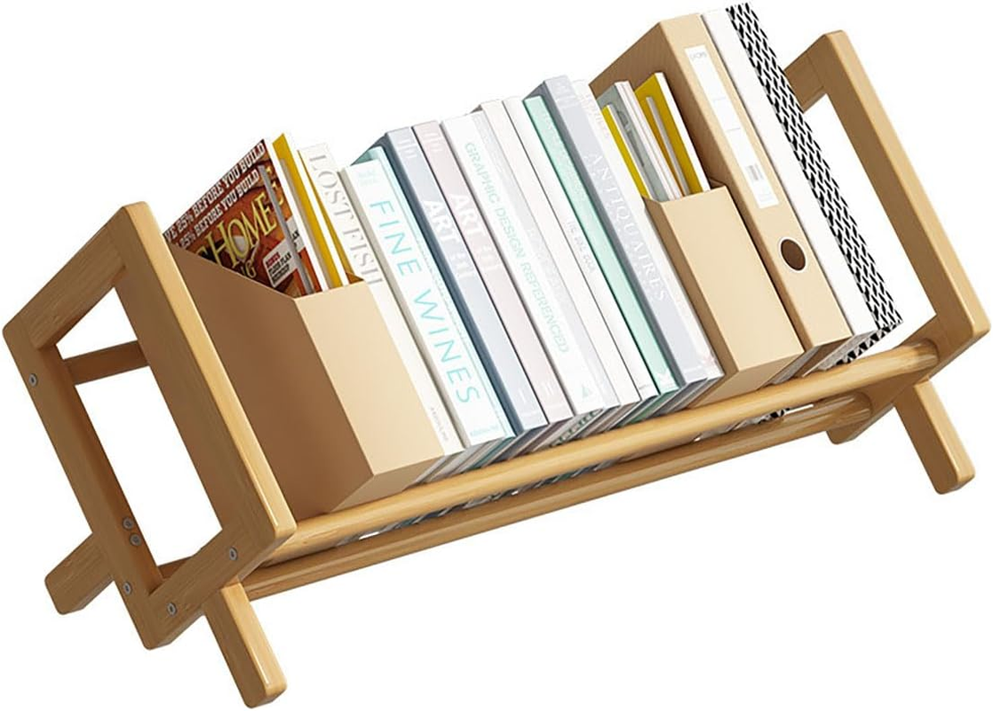 TOMVAES Bamboo Desktop Bookshelf,Desktop Book Shelf Organizer Bookshelves Storage Rack Simple Tabletop Tilted Bookcase for Books/Magazine/Cds Display (Light)