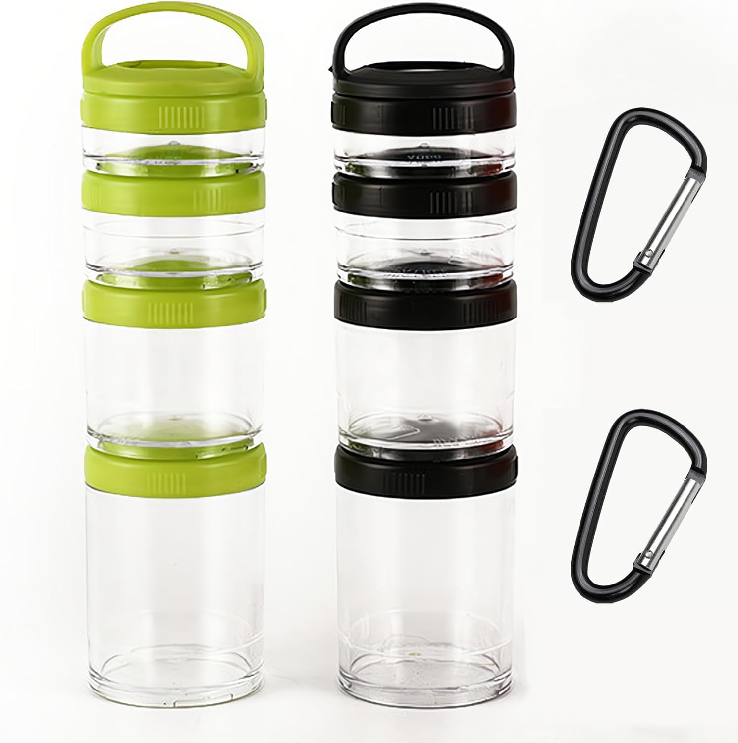 2PCS Stackable Snack Container and Protein Powder Shaker Cup, Portable Keychain with Twist Lock System, Leak-Proof for School, Travel, Workout Fitness (Black, Green) image number 2