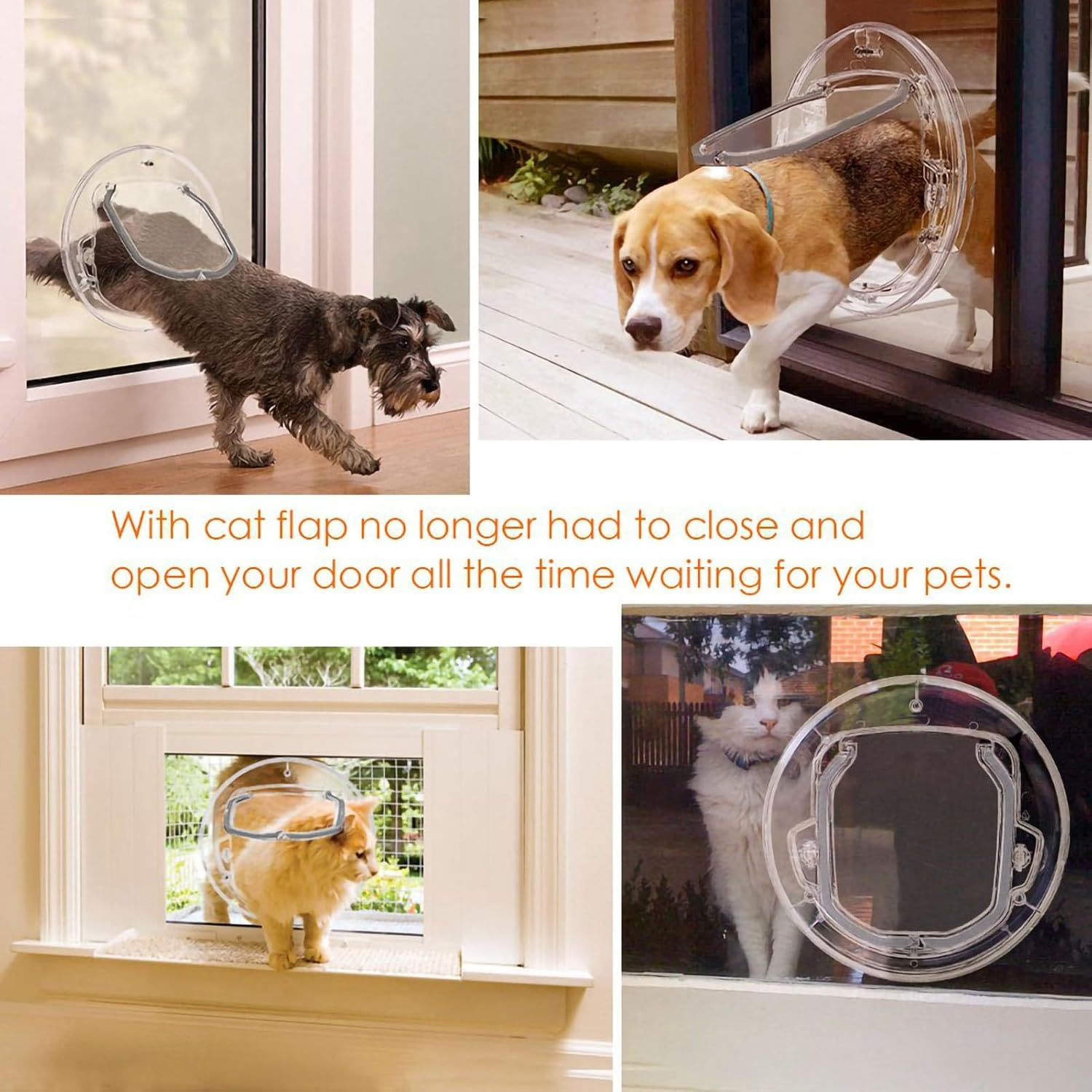 Cat Flap Door 4 Way Locking Small Pet Noise Reduction Stable Durable ABS Material for Interior Exterior Doors, Dog Window Gate round Clear Extra Large Cats Kitten Dogs Puppy Do image number 2
