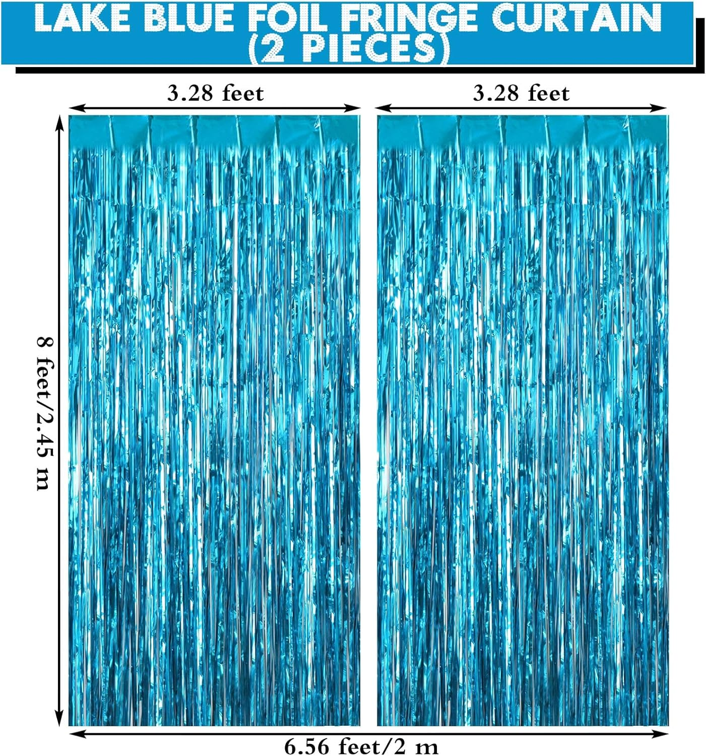 Lake Blue Fringe Curtain Party Decorations 2 Pack, Large Foil Fringe Backdrop Curtains Door Streamers for Birthday Wedding Bridal Shower Holiday Party Decor