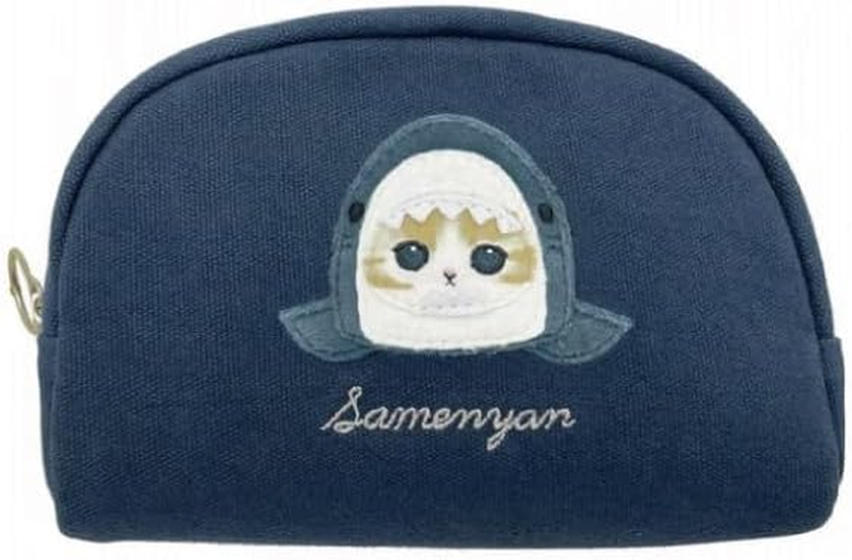Marimocraft MOFUSAND round Pouch Fluffy Blue Cat Face Pouch for Women Travel/On-The-Go Makeup Storage