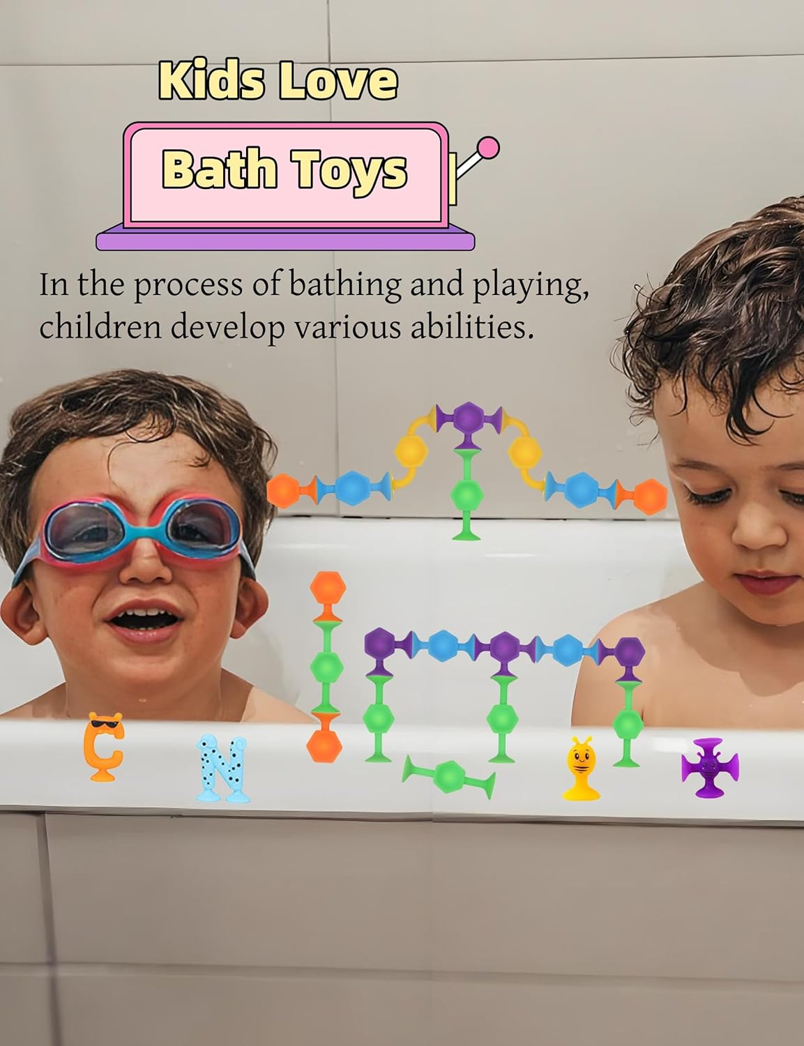 24PCS Suction Toys,Silicone Bath Suction Toys,Sensory Sucker Bath Toy,Montessori Suction Cup Toy for Educational,Travel Building Blocks Toys for Kids Toddlers Boys Girls Ages 3 to 8 image number 5