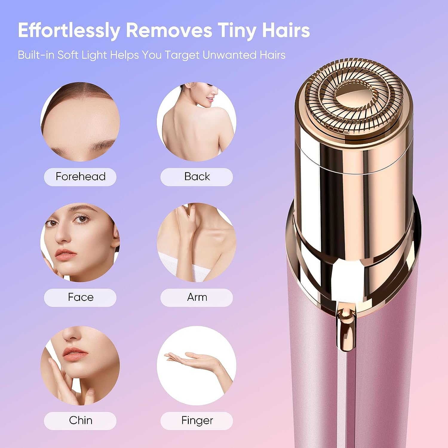 Xinvinx Facial Hair Removal for Women- as Seen on TV Painless Face Shaver -Painless Womens Facial Hair Remover with 2 Replacement Heads, Lipstick-Sized, USB Rechargeable（Rose Gold） image number 3