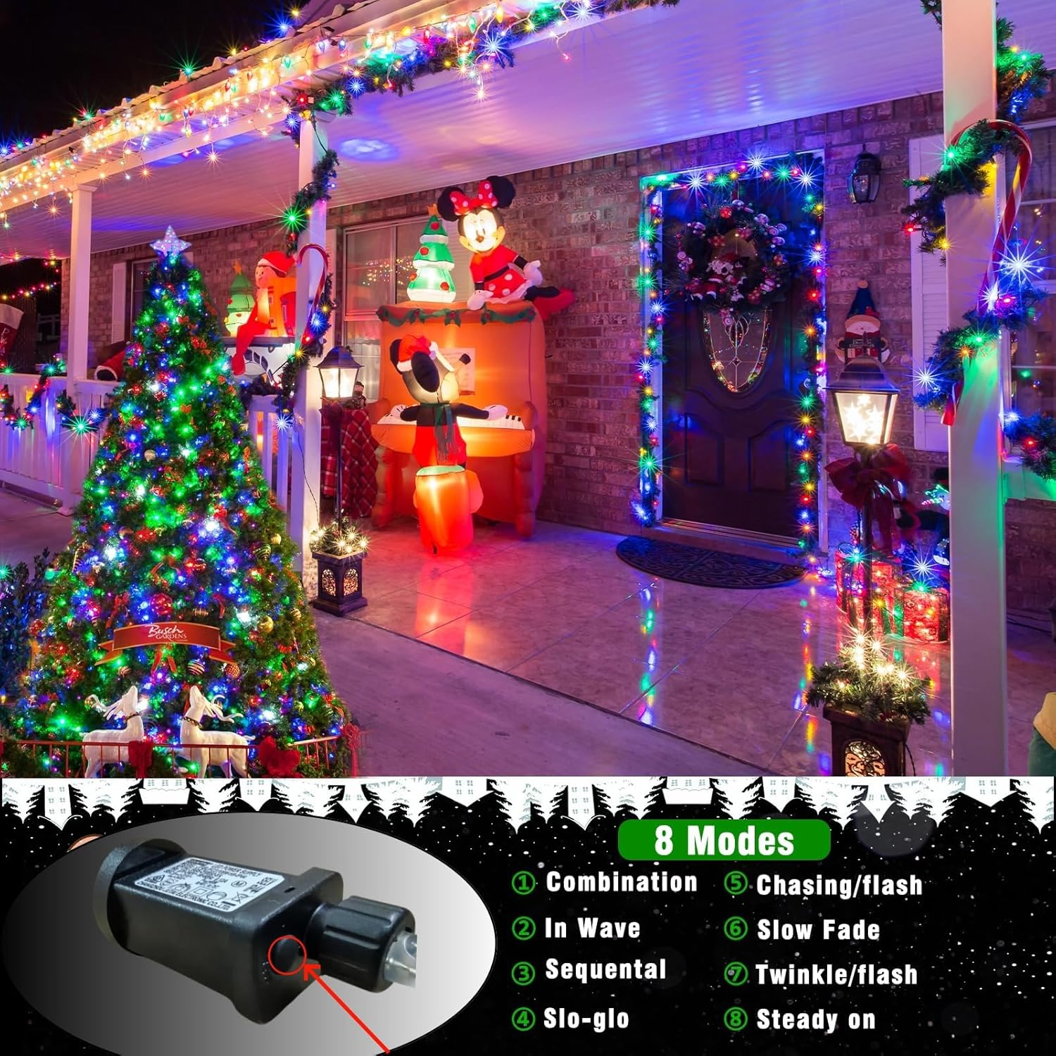 100M/1000 LED Multicolor Fairy Lights Christmas String Lights Indoor Outdoor Waterproof, SAA Approved 31V Adapter 8 Lighting Modes, for outside Tree Bedroom Wedding Party Ceiling Home Decorations image number 2