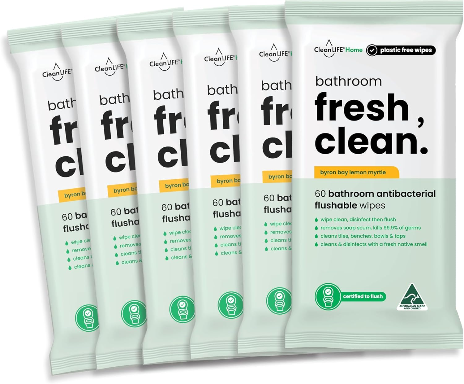 Cleanlife Flushable Bathroom Wipes &ndash; Biodegradable Chemical-Free Cleaning, Plant-Based, Natural Eucalyptus Scent, Septic Safe, Eco Friendly, 60 Wipes