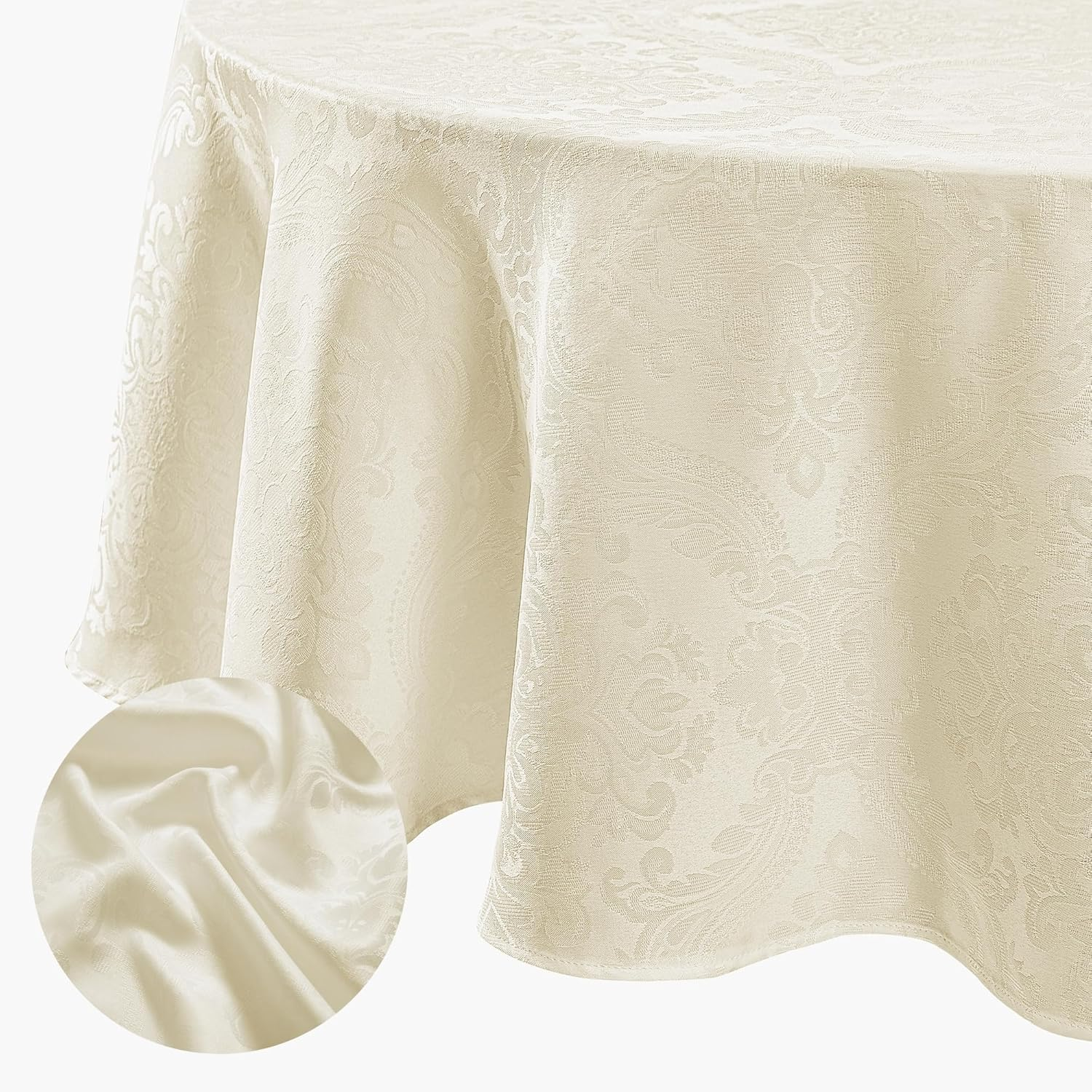Elrene Home Fashions Caiden Elegance Damask Tablecloth, 60" X 84" Oval, Ivory image number 4