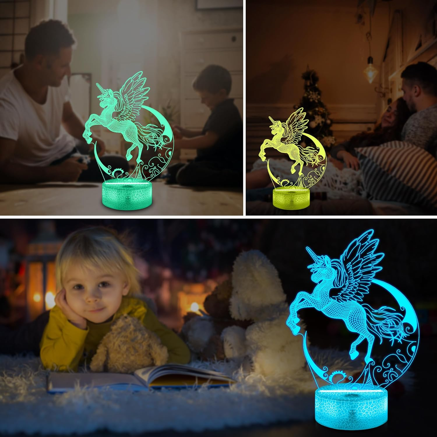 Unicorn Night Light for Kids, Ammonite Unicorn 3D Illusion Lamp 16 Colors Change with Remote & Timer Unicorn Bedside Light as Birthday Gifts for Girls Women image number 3