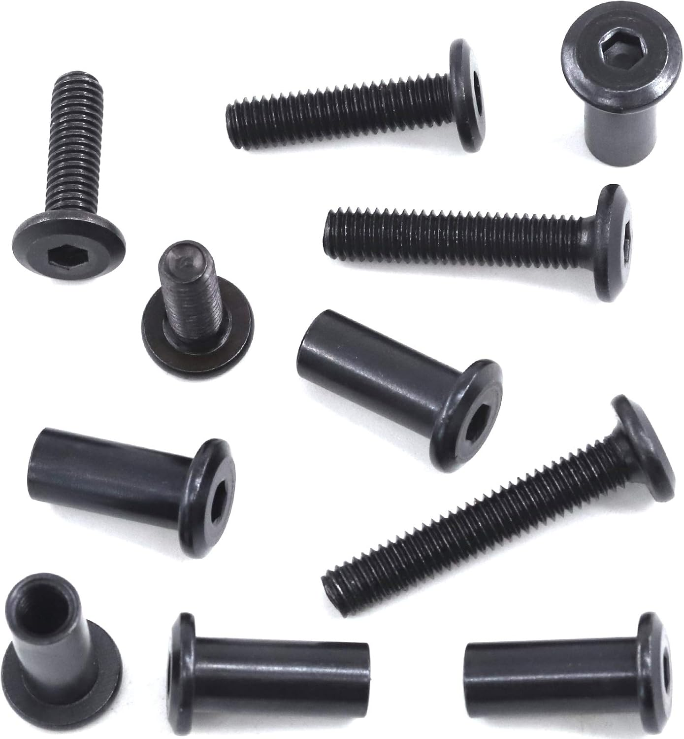 120Pcs 5 Sizes M6X16Mm/20Mm/25Mm/30Mm/35Mm Black Hex Socket Cap Bolts and Barrel Nuts Assortment Kit, Crib Bolts Flat Head Binding Bolt Screw Post for Belt Buckle Leather Furniture image number 1