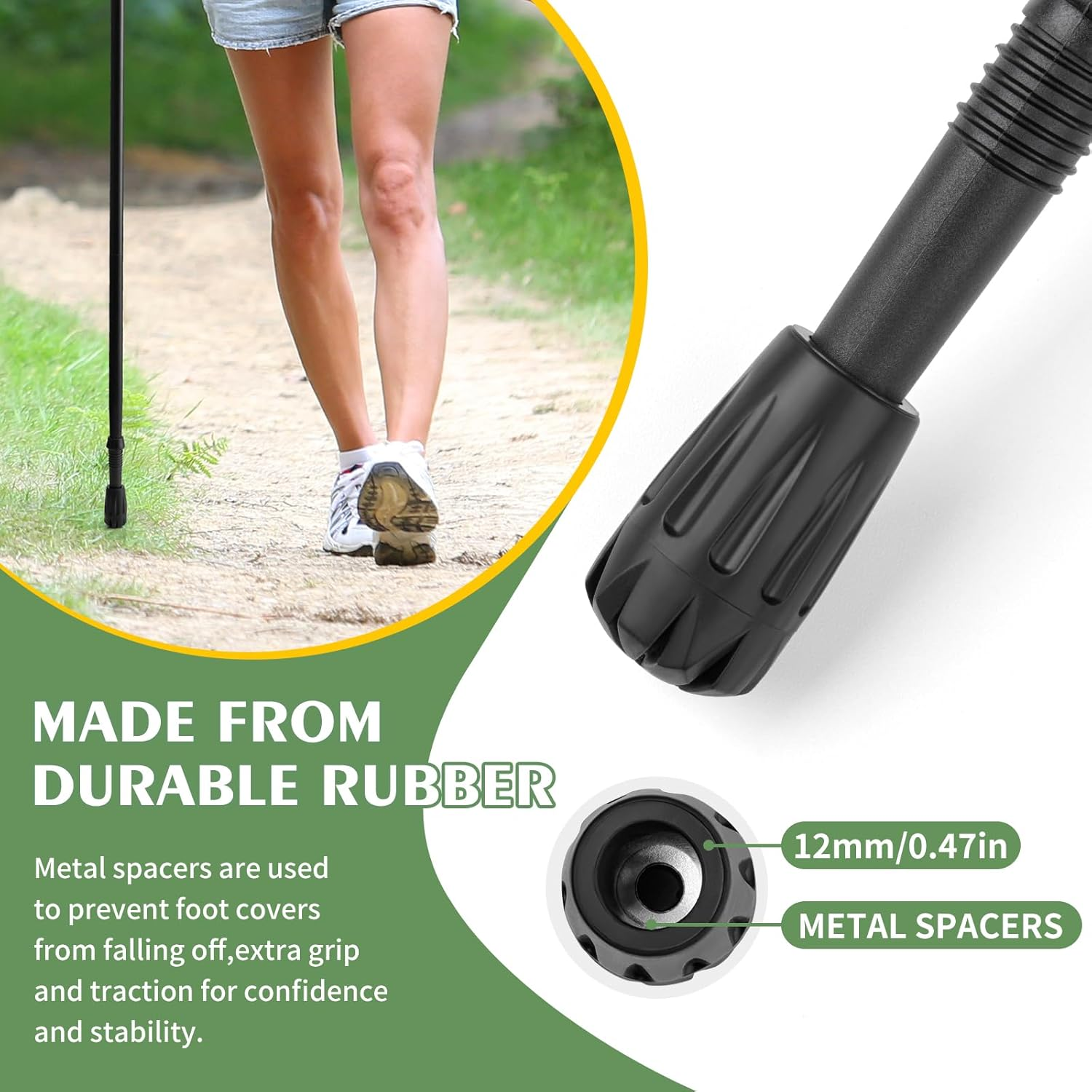 Durable Replacement Rubber Tips for Trekking Poles - Universal Anti-Slip Hiking Stick Caps - Shock Absorbing Pole Accessories - Fits 11Mm Standard Poles - Set of 6 image number 2