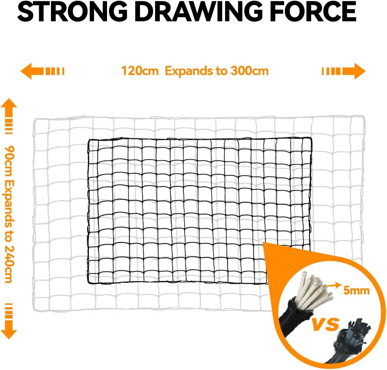 90 * 120Cm Cargo Net for Pickup Truck Bed, New Upgraded 12 Thickened ABS Hooks, Large Adjustable Elastic Heavy Duty Latex Net Stretches to 240 * 300Cm image number 2