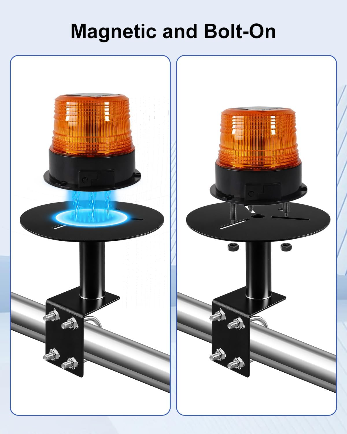 2Pcs Universal Strobe Light Mounting Bracket for Trucks Trailers, Flash Beacon Mirror Mount with 4 U-Bolts, Corrosion-Resistant Warning Light Holder image number 1