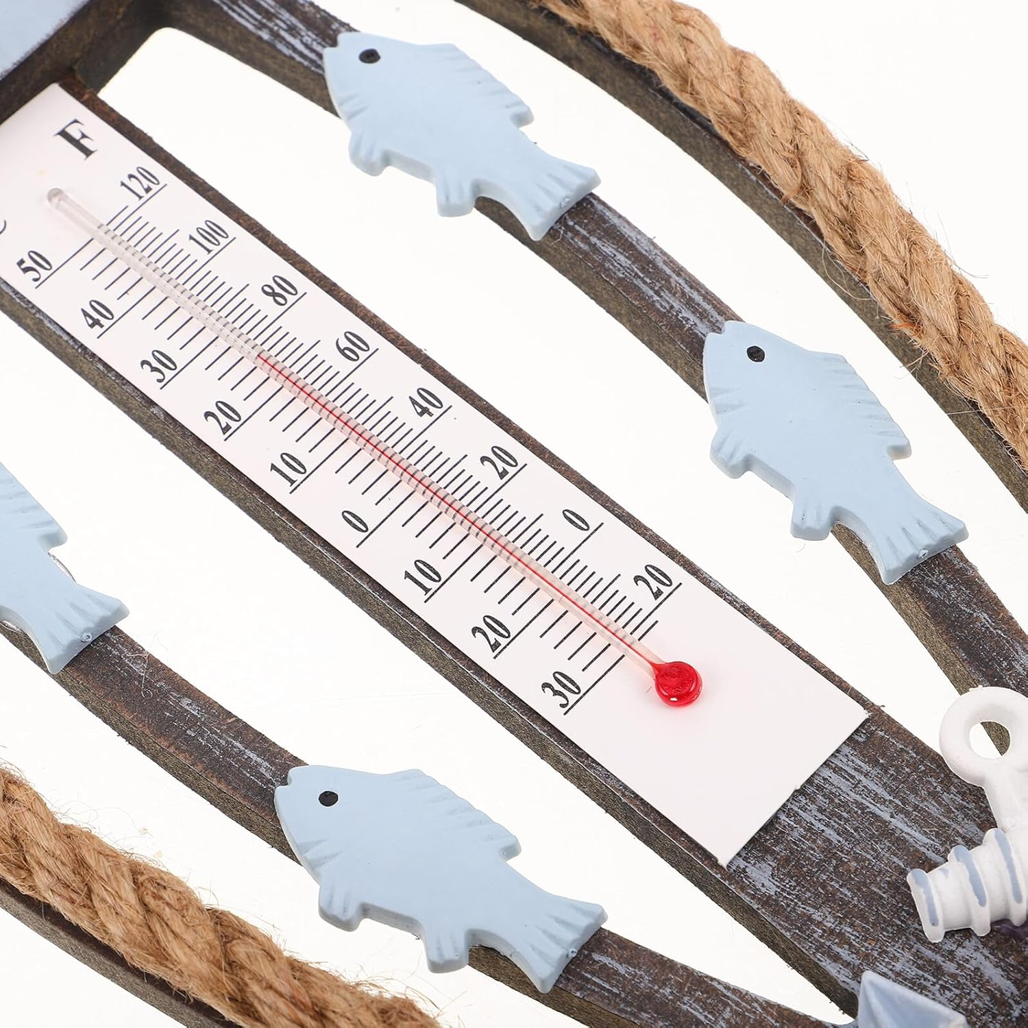 TEHAUX Coastal Wooden Fish Thermometer Wall Art with Easy-Read Temperature Gauge Nautical Fish Bone Design for Patio Garden Living Hotel Lobby Decoration image number 6