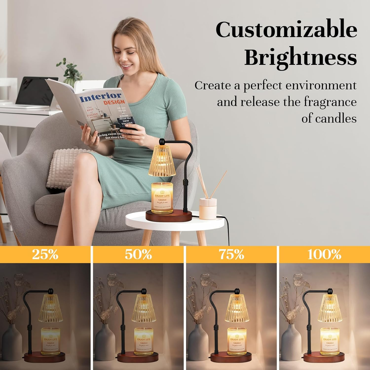Candle Warmer Lamp with Timer, Adjustable Height Wax Warmer, Candle Lamp Warmer for Scented Wax for Home Decor Birthday Gifts with 2 Bulbs Elliptical Base
