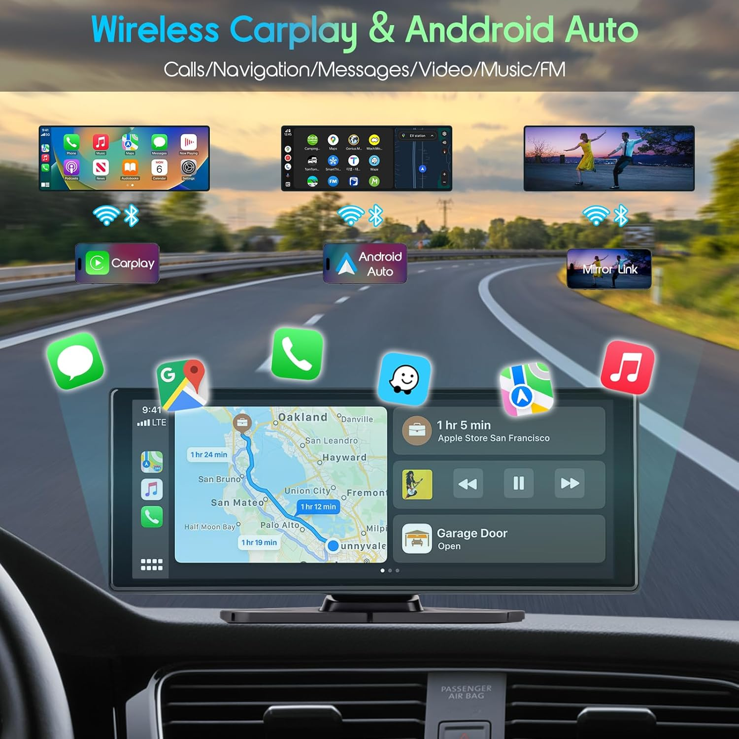 Advwin Wireless Carplay & Android Auto, GPS Navigator System with 10.26'' HD Touch Screen, 4K Front & 1080P Rear Camera, for GPS Navigation, Airplay, Mirror Link, FM, AUX, Voice Control, Bluetooth