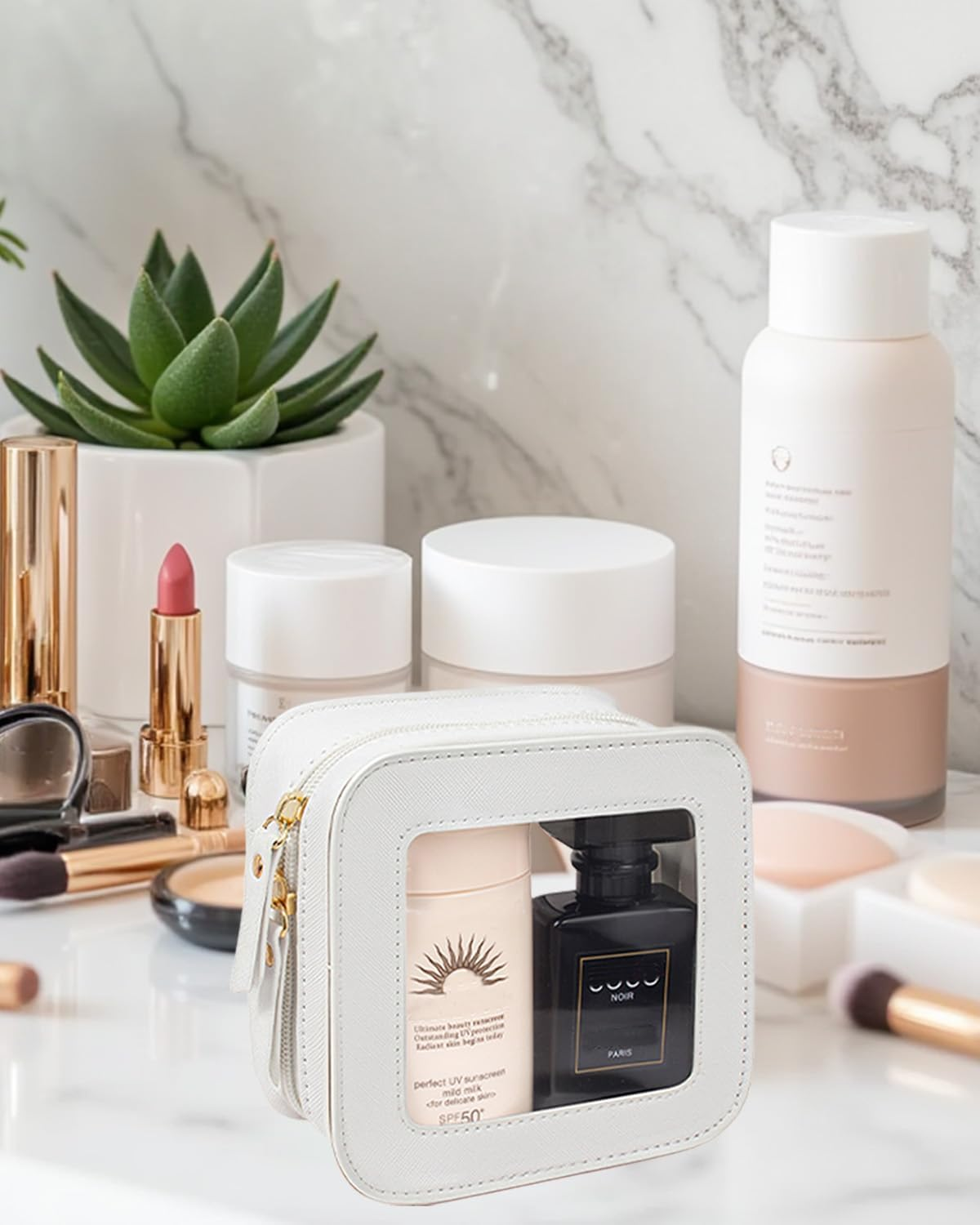 DDPOND Small Clear Makeup Bag for Women, Mini Cosmetic Bag Portable Makeup Pouch Organizer with Zipper Waterproof Travel Cosmetic Case Cute Travel Toiletry Bag Car Organizer for Essentials (Mini Pink) - Mini Black image number 7