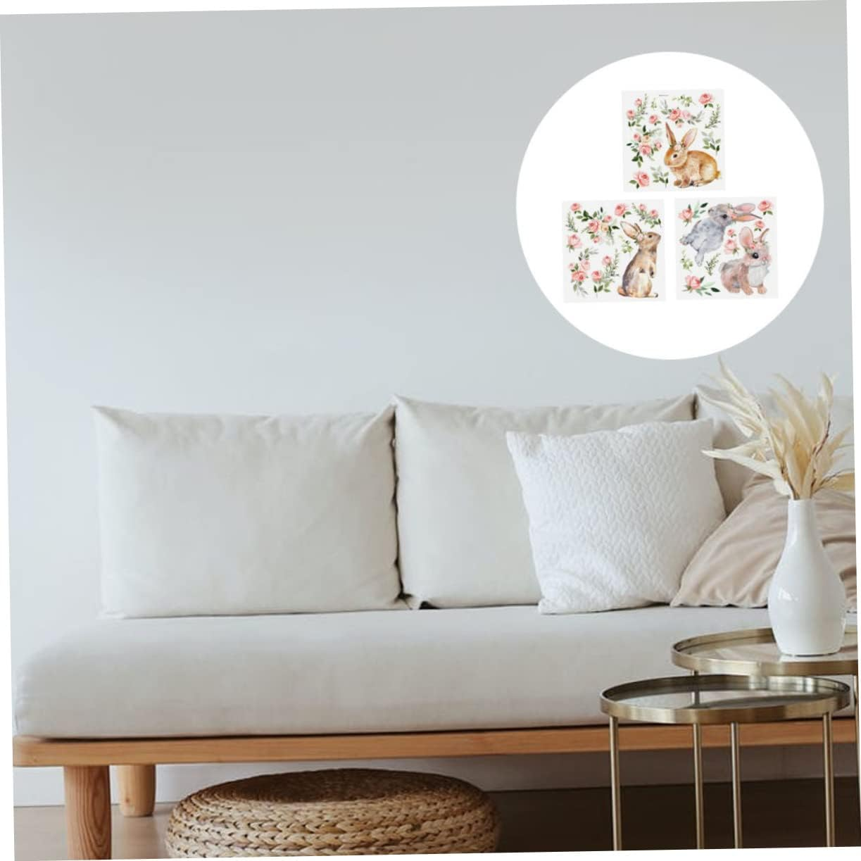 Easter Decor Wall Stickers 3Pcs Rabbit Sticker Decals Chic PVC Animal Stickers for Easter