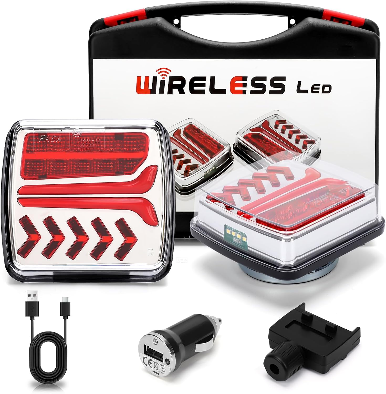 WODHMIEY Magnetic Wireless Trailer Light, 12V 24V Truck Taillight Square, Rechargeable LED Towing Light 100Ft Rang, Portable Storage Box, Magnetic Base for RV Boat Trailer Semi Truck Camping