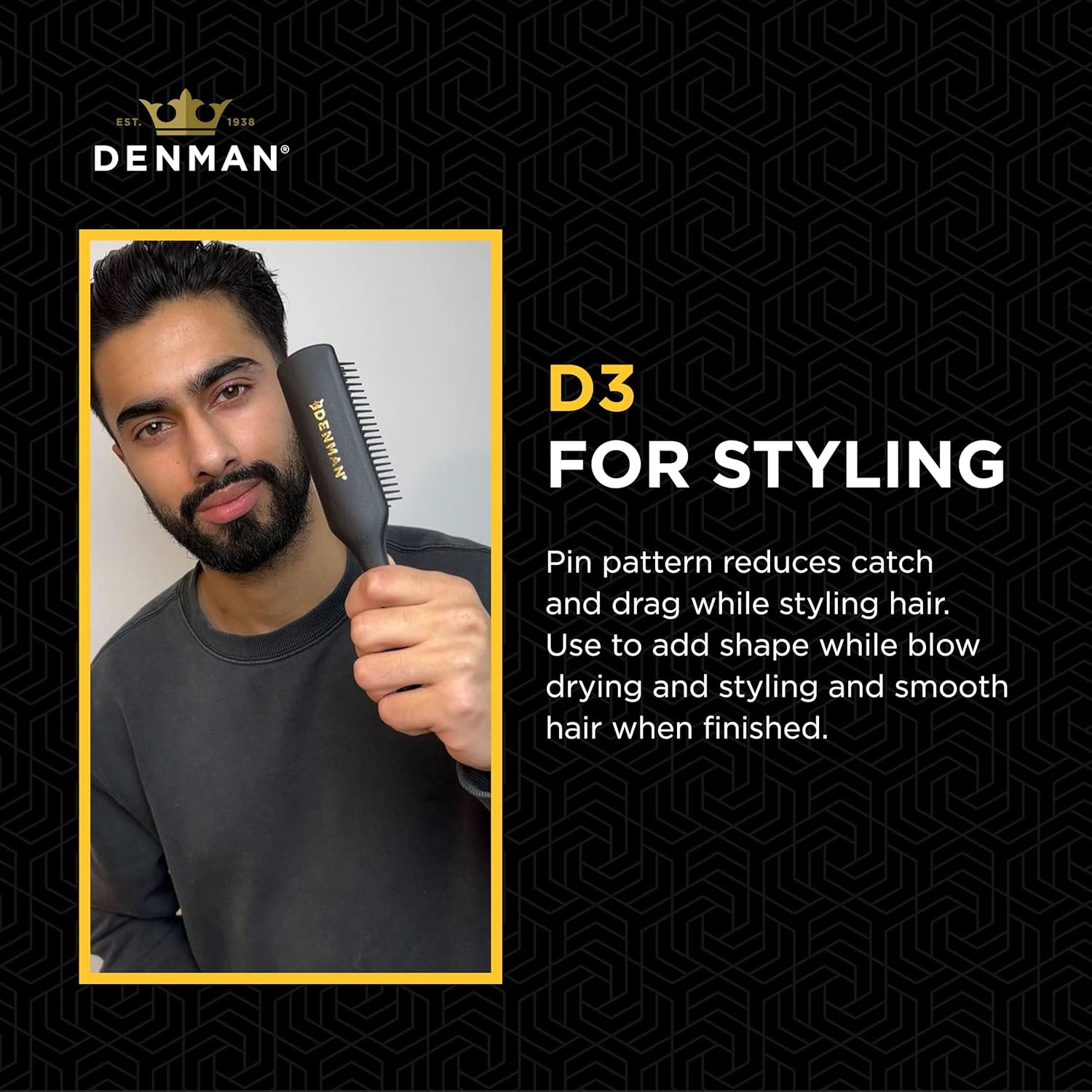 Denman 7 Row Styling Brush, Black, 3.2 Ounce image number 2