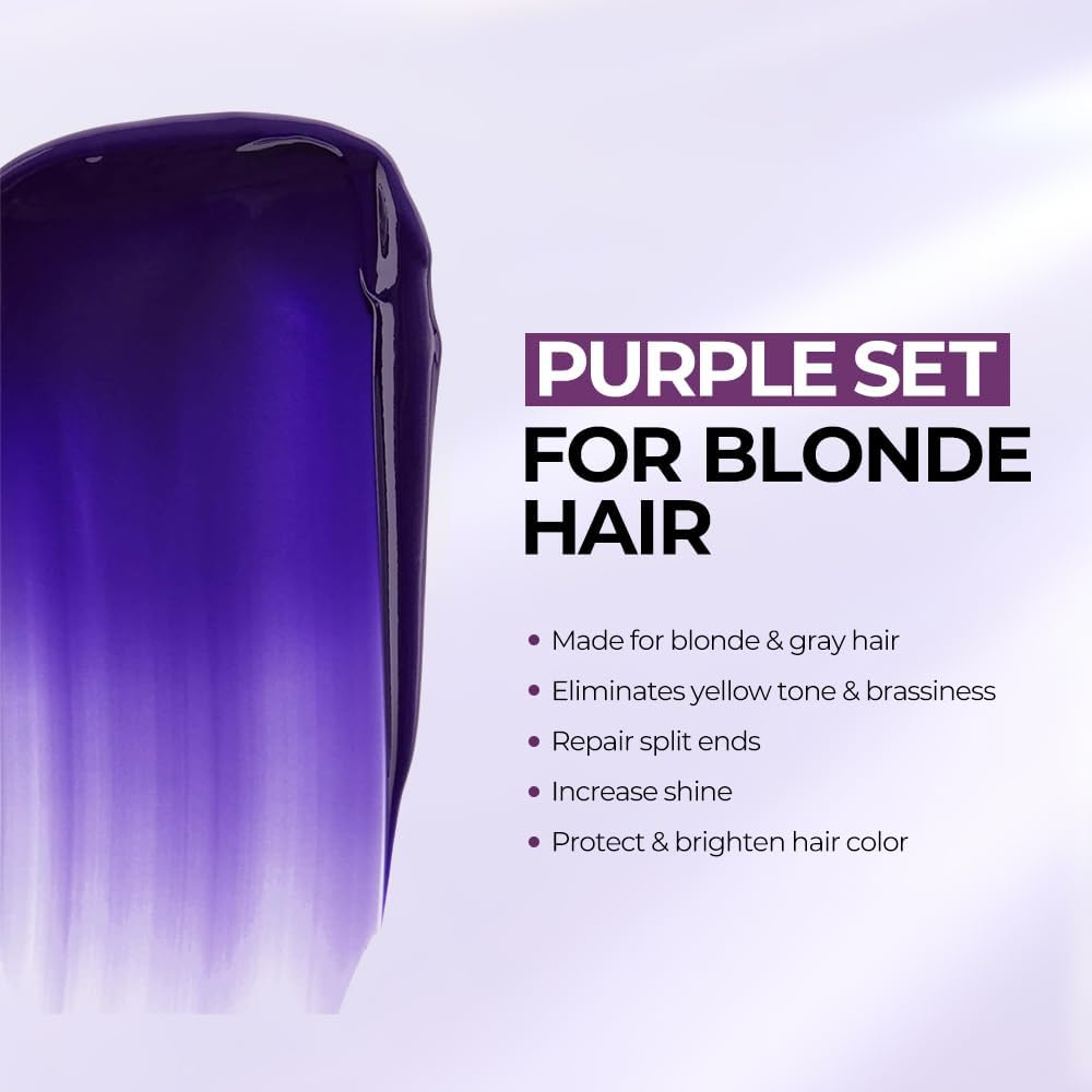 Karseell Purple Hair Mask and Purple Shampoo Set, Neutralizes Brass & Yellow Tones for Blonde, Gray, Silver Color Treated Hair, 2 X 16.9Floz image number 4