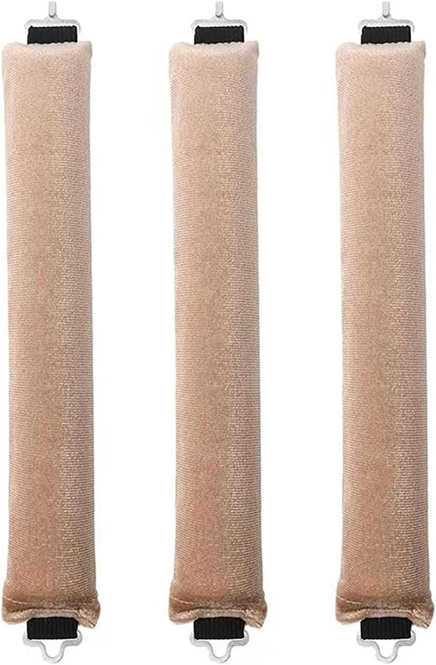 3PCS Sleep in Heatless Curlers No Heat Curler Roller for Long Medium Hair Overnight Heatless Curls Curling Rod for Big Waves, Soft Velvet Thick Flexi Rods with Hook (Khaki)