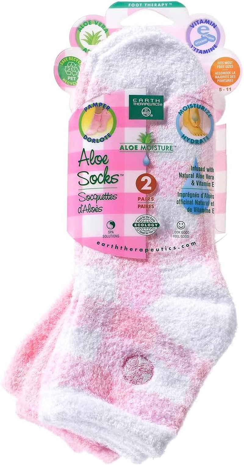 Earth Therapeutics Aloe Moisture Socks by , 2 Pack: Pink Plaid, Infused with Natural Aloe Vera & Vitamin E