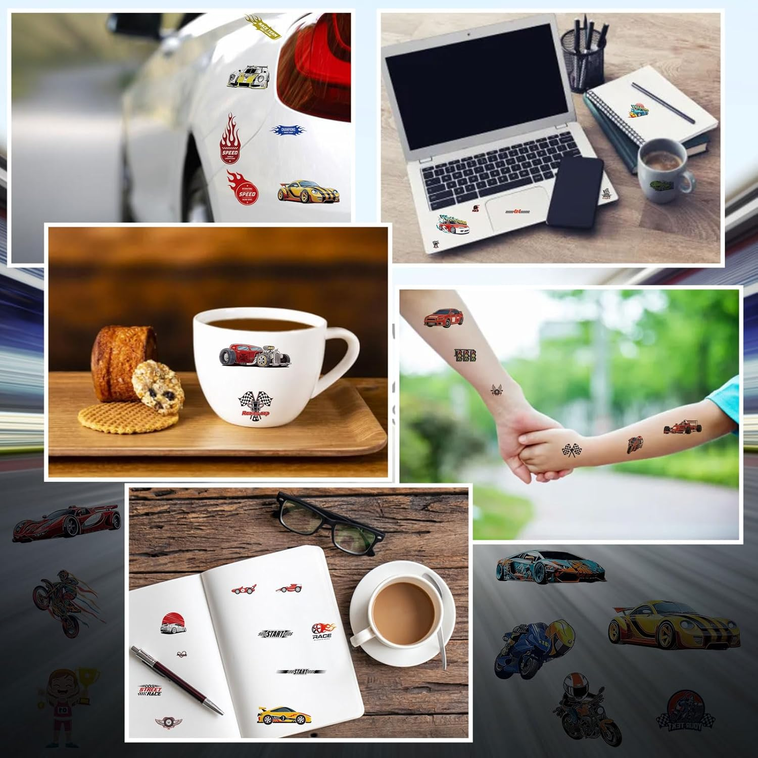 CCINEE 12 Sheets Monster Truck Temporary Tattoos for Kids,93 Pcs Luminous Groovy Racing Car Trophy Wheel Checkered Flag Tattoo Stickers for Birthday Party Supplies Classroom Rewards image number 6