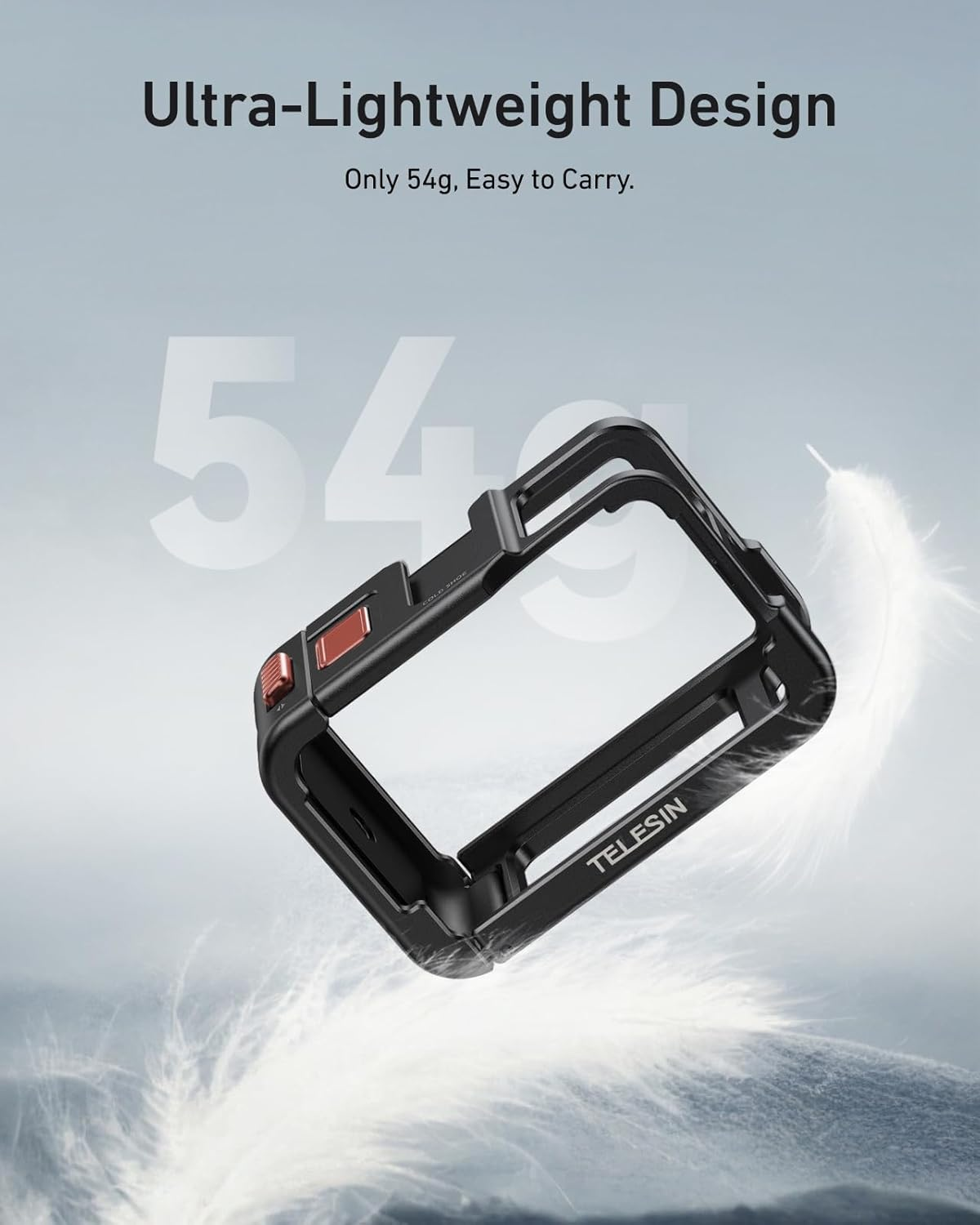 TELESIN 54G Ultra-Light Camera Cage for DJI Action 5 Pro Action 4 Action 3, Protective Cage Video Rig with Cold Shoe, 1/4" Thread, Shutter Button, Magnetic Quick Release Connector (Carbon Tech Black​) - Ice Blue Grey image number 3