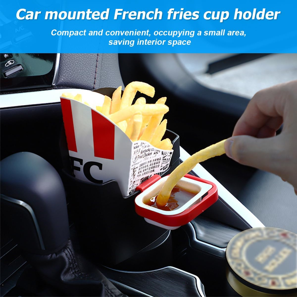 JNNJ Car French Fries Cup Holder, French Fries and Dip Sauce Holder for Car, French Fries Cup Holder, Plastic Chip Holder with Sauce Holder, Car Interior