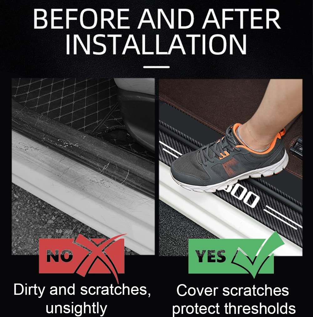 Car Door Sill Protector for Ram 1500 - 4 PCS Anti-Scratch Anti-Collision Carbon Fiber Leather Front/Rear Sticker - Decorative Interior Accessories image number 3