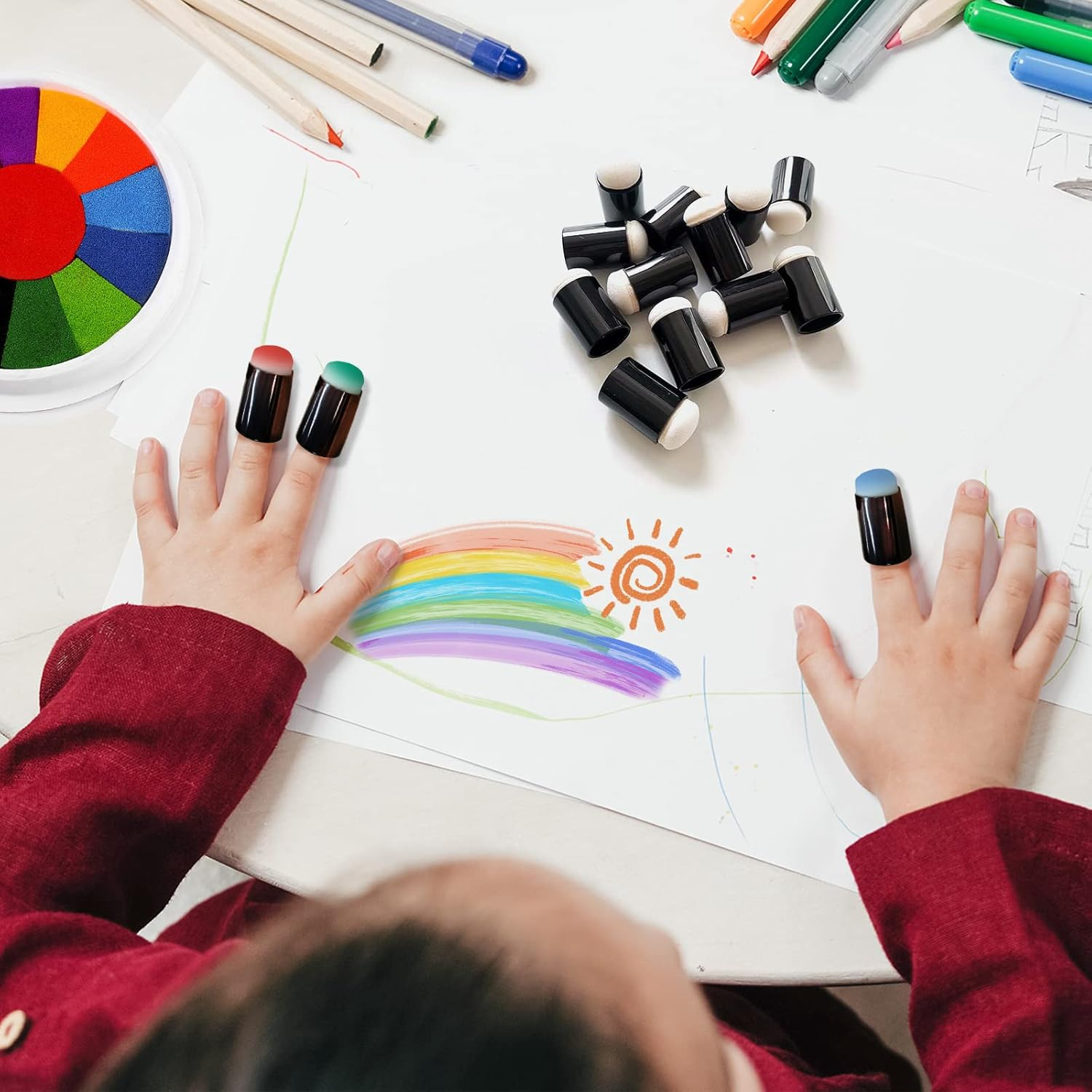 Daily Treasures 64-Pieces Finger Sponge Daubers (24Pcs Finger Painting Sponge +40Pcs for Replacing), Arts and Craft Painting Projects Daubers for Stamping, Drawing, Ink, Card Making image number 3