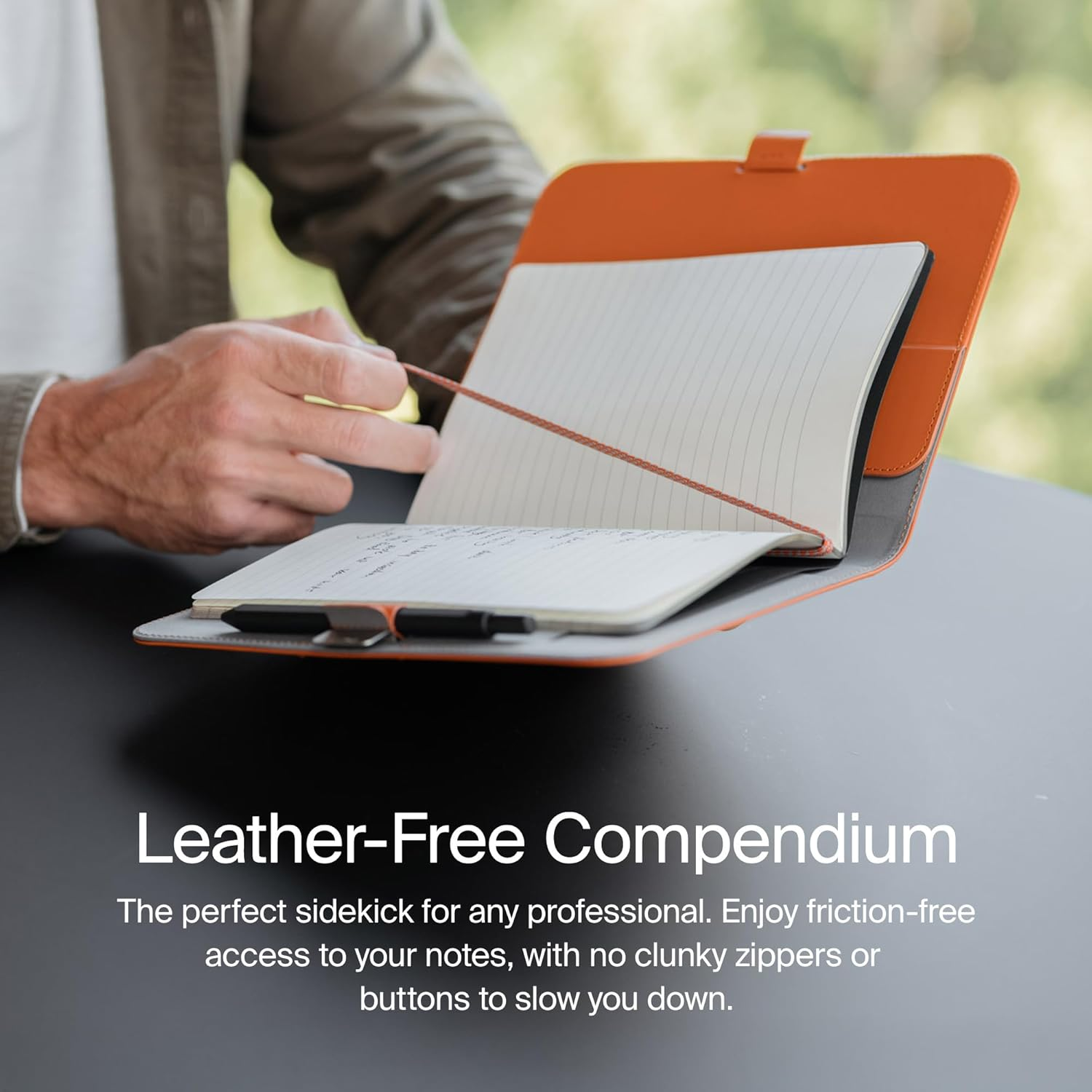 Orbitkey Compendium &ndash; Premium Vegan Leather & Recycled Fabric &ndash; Leather-Free Notebook Cover - Elastic Cord Closure, Hidden Card Slots & Pen Holder &ndash; Professional Organiser & Document Folio (Black, A4) image number 3