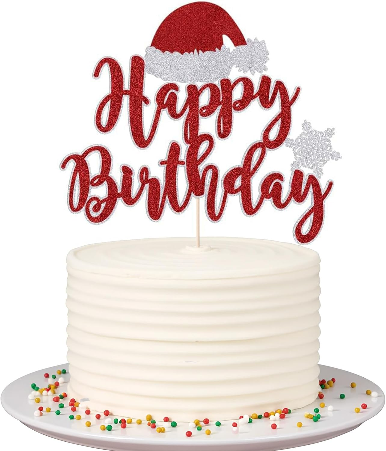 Sparkling Happy Birthday Jesus Cake Toppers - Jesus Birthday, Good Friday Cake Decoration、 Easter Party Decorations, Christmas Party Decoration Supplies (Red)