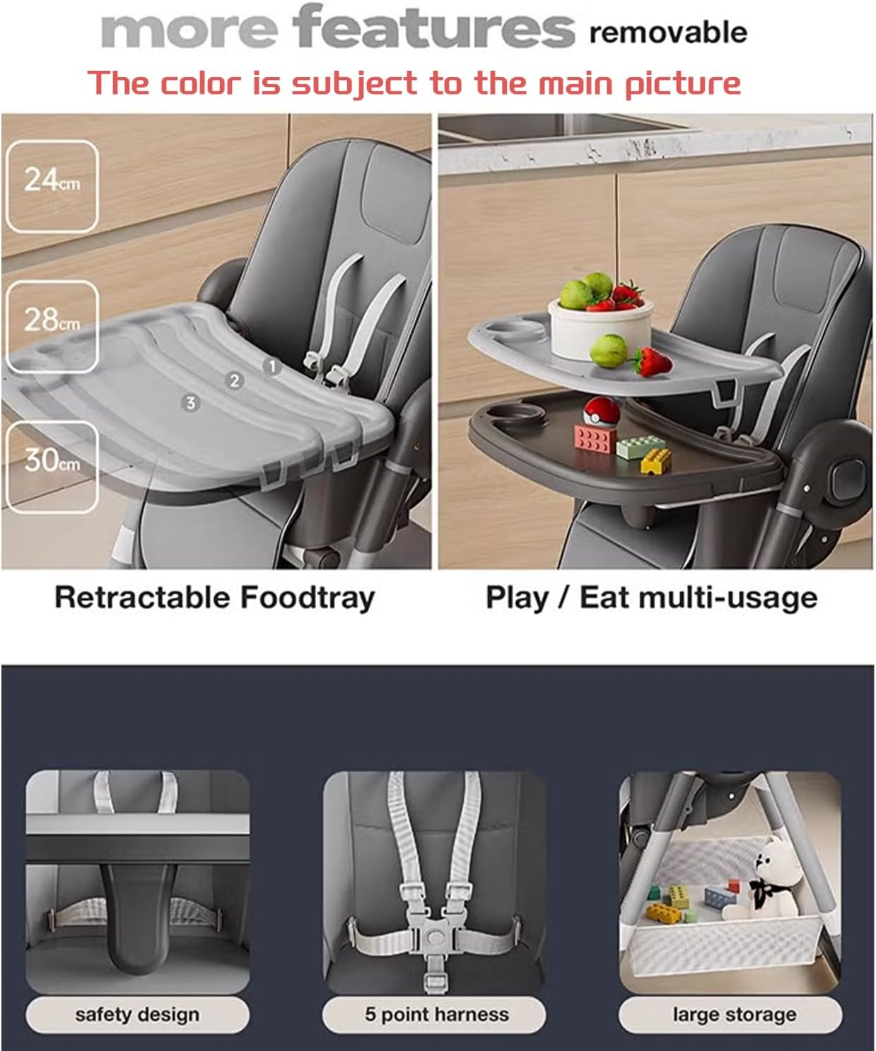 4 in 1 Baby High Chair for Dining & Feeding &ndash; Adjustable Toddler Highchair with 4 Wheels, Foldable & Portable Design, Bpa-Free Tray, Safe 5-Point Harness, Suitable for 6 Months to 6 Years