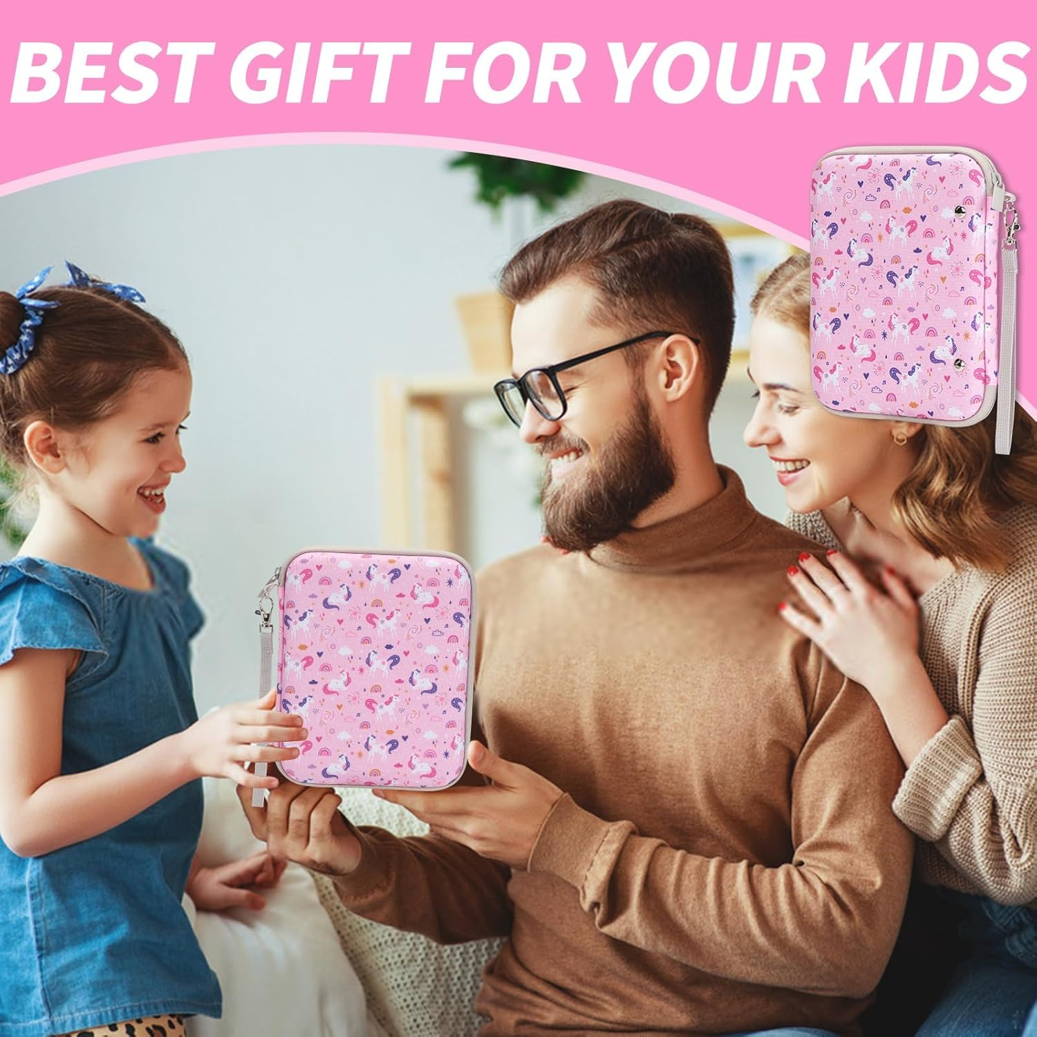 Card Storage Case Compatible with Yoto, 80 Pockets Case for Mini Audiobook Cards, Portable Yoto Card Holder with Zipper, Card Binder Holder with Sleeves for Travel(Pink-Unicorn) image number 5