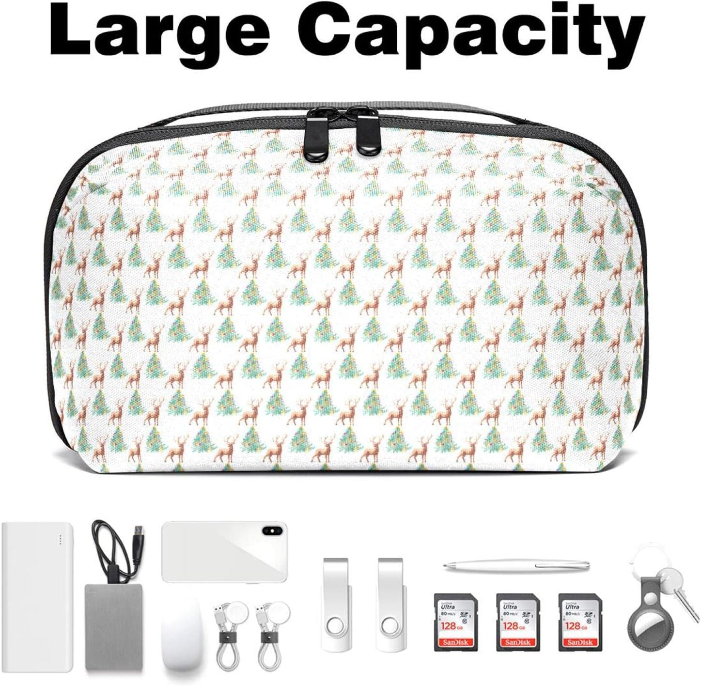 Toiletry Bag Hanging Dopp Kit for Men Water Resistant Shaving Bag with Large Capacity for Travel, Christmas Cartoon Elk and Tree