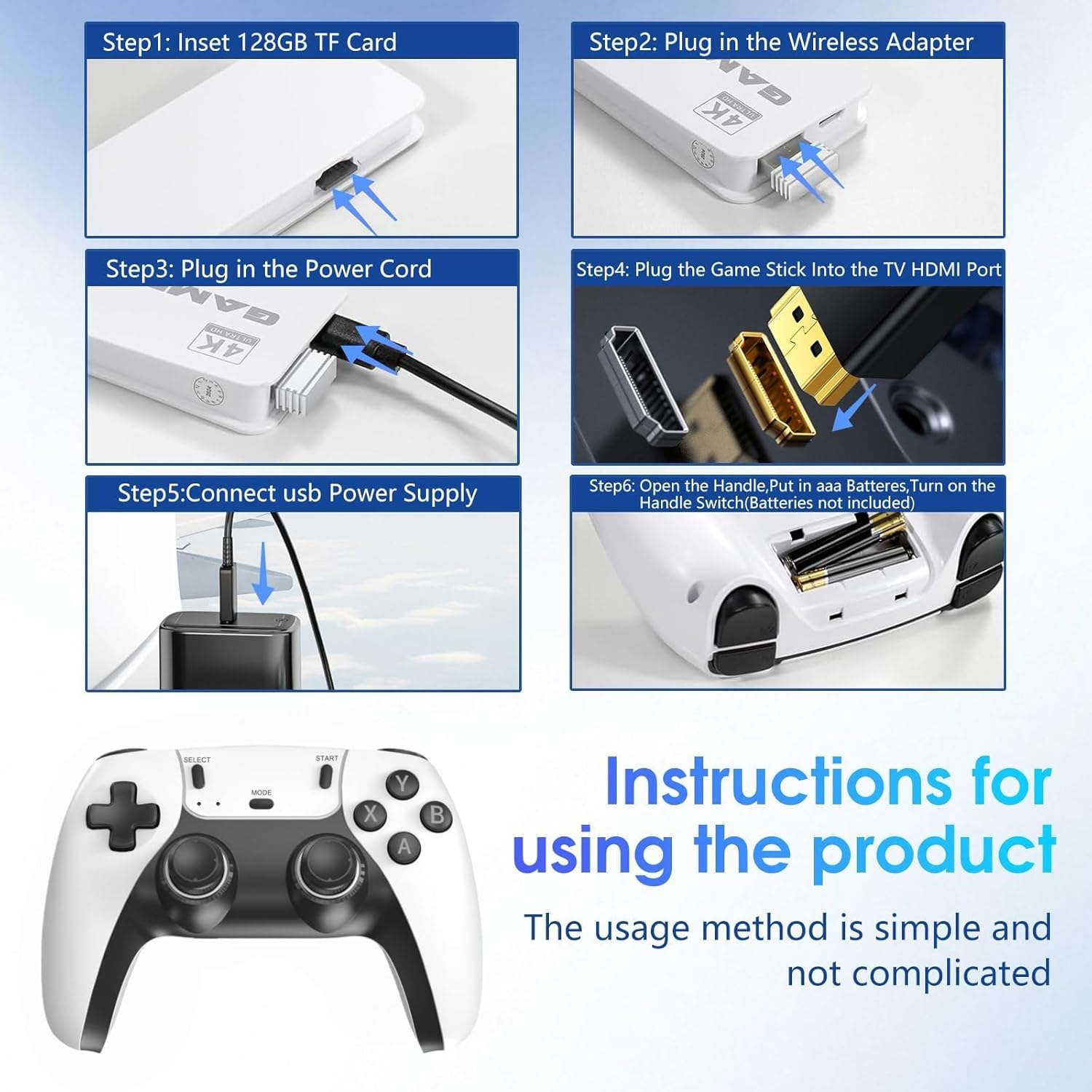 2025 New 128GB Wireless Retro Game Console,40000+Games and 23 Emulators，Plug and Play 4K HD HDMI TV Game Stick，With Dual 2.4G Wireless Controllers image number 6