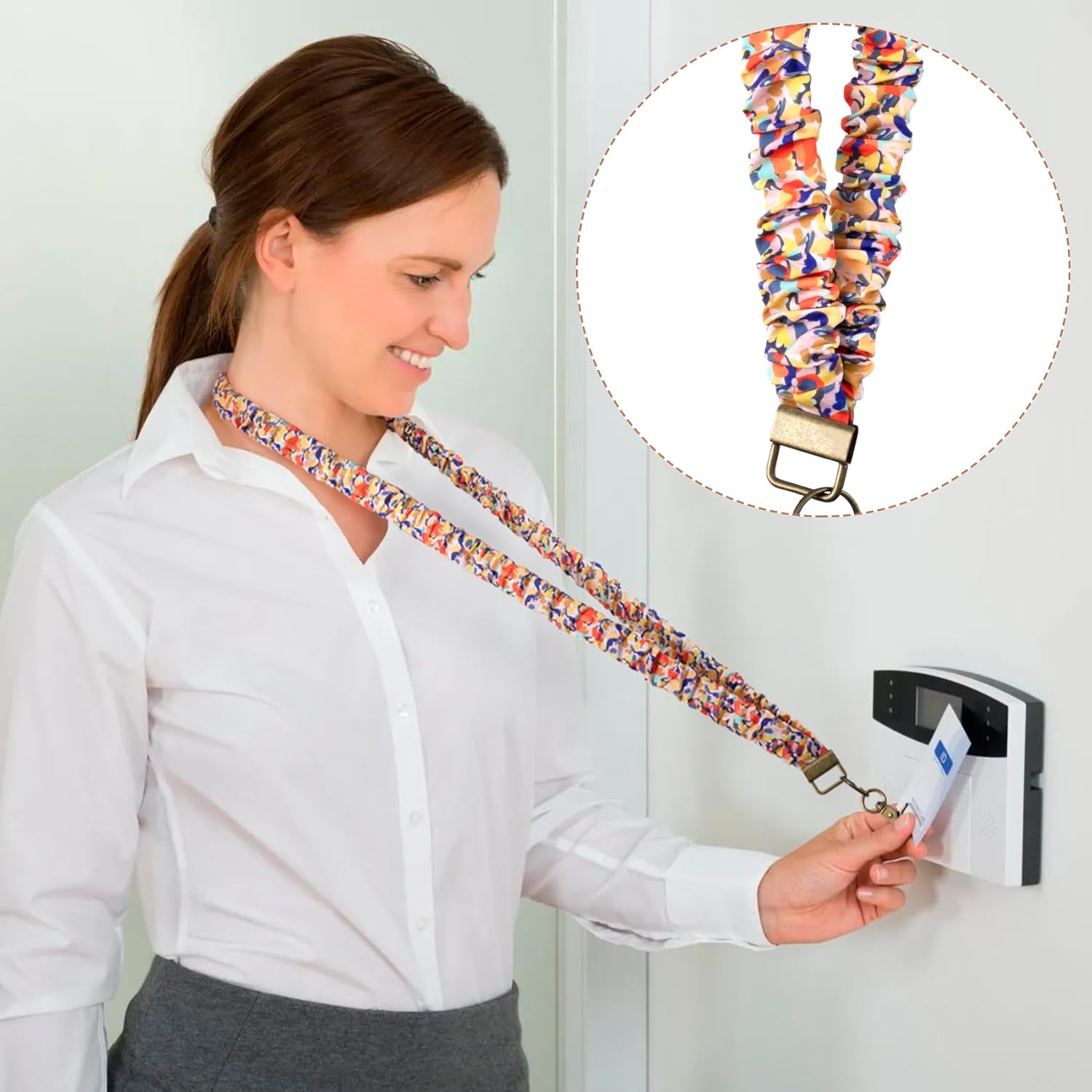 Scrunchie Lanyards, Stretchy Teacher Lanyard with Lobster Clasp, Retractable Neck Lanyards for ID Badges image number 4