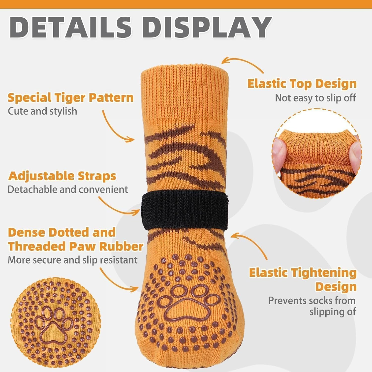 KOOLTAIL anti Slip Dog Socks for Hot/Cold Pavement to Prevent Licking Paws, Dog Boots&Paw Protector with Grip for Hardwood Floors, Halloween Thanksgiving Traction Booties for Small Medium Large Dogs L