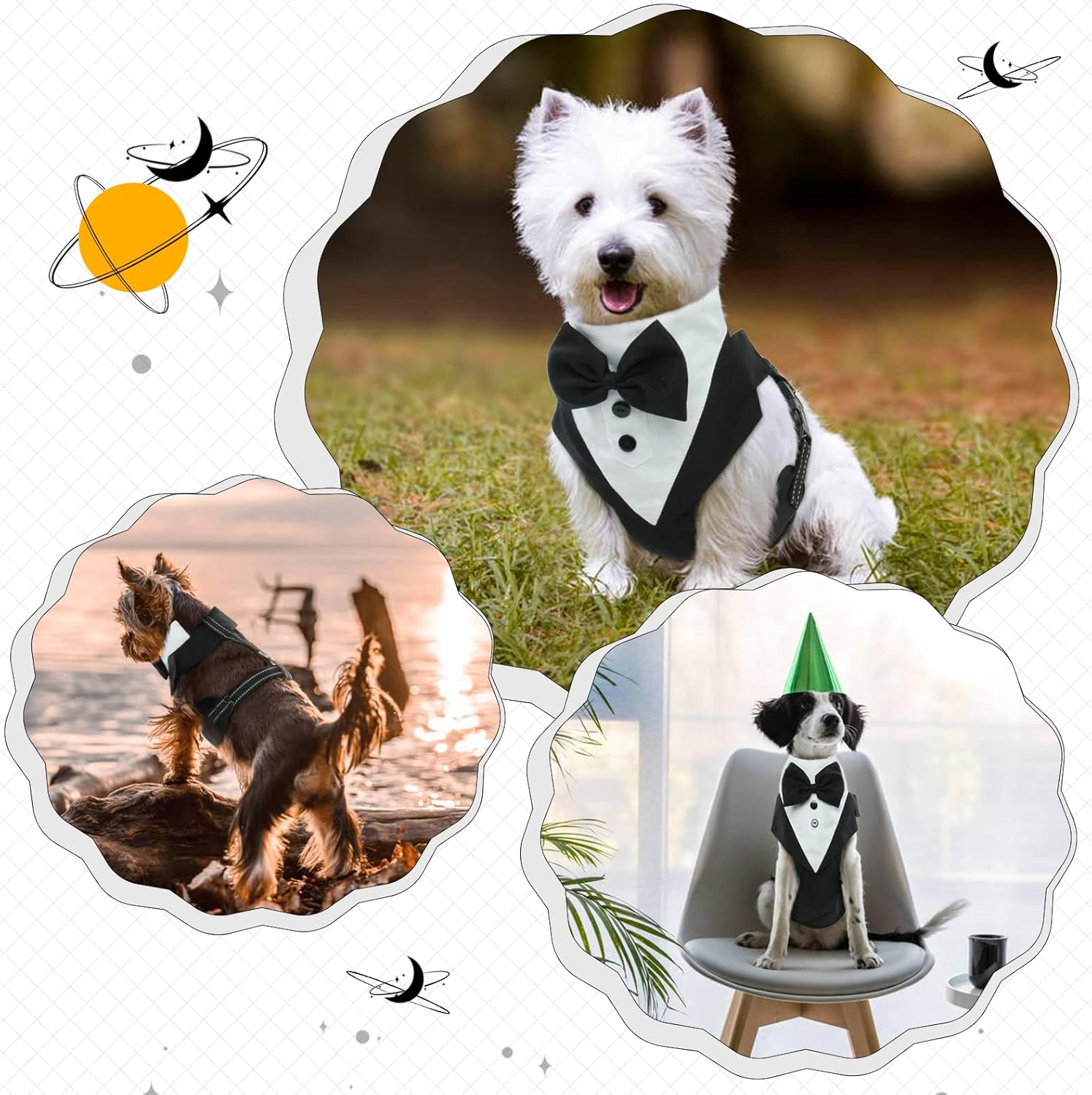 Dog Tuxedo Harness, No Pull Dog Tuxedo Vest Harness with Leash, Adjustable Doggie Wedding Suit Costume with Bow Tie for Small Medium Dogs, Birthday, Walking (Balck L) image number 3