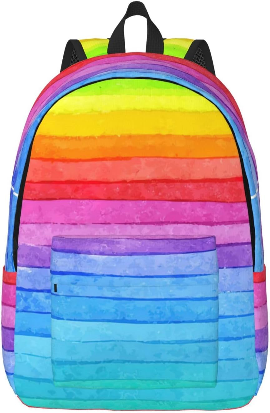 Casual Backpack,School Backpack Waterproof Casual Backpack Cute Laptop Backpack Travel Daypack,Rainbow Colored Striped Print