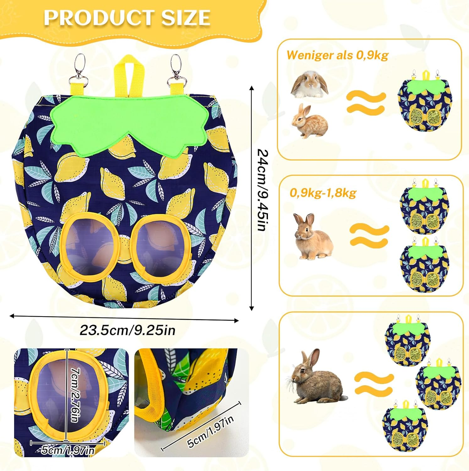 Hay Bag Guinea Pigs, Dellyy Rabbit Food Bag, Hay Bag, Guinea Pigs, Small Animal Feeder, for Rabbit, Chinchilla, Hamster, Small Animals, with 2 Windows (Blue, 2)
