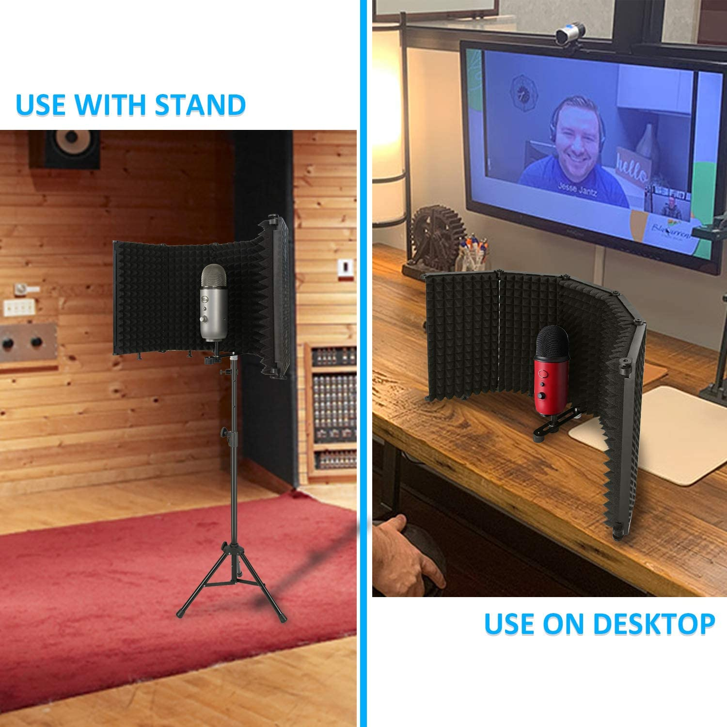 Portable Studio Acoustic Sound Shield - Mic Isolation Shield with Absorbing Foam for Microphone, Reflection Filter for Home Voice Studio (5 Panels) YOUSHARES image number 1